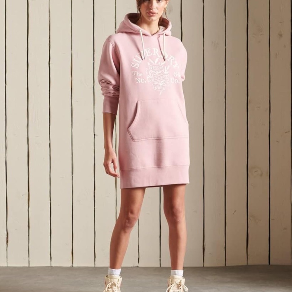 Superdry Women’s Pride In Craft Pullover Fleece Pink Hoodie Jumper Dress Sz 6